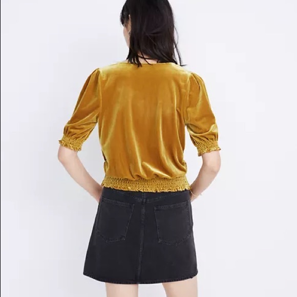 NWT - Madewell Velvet Smocked Crossover Top - Picture 2 of 7